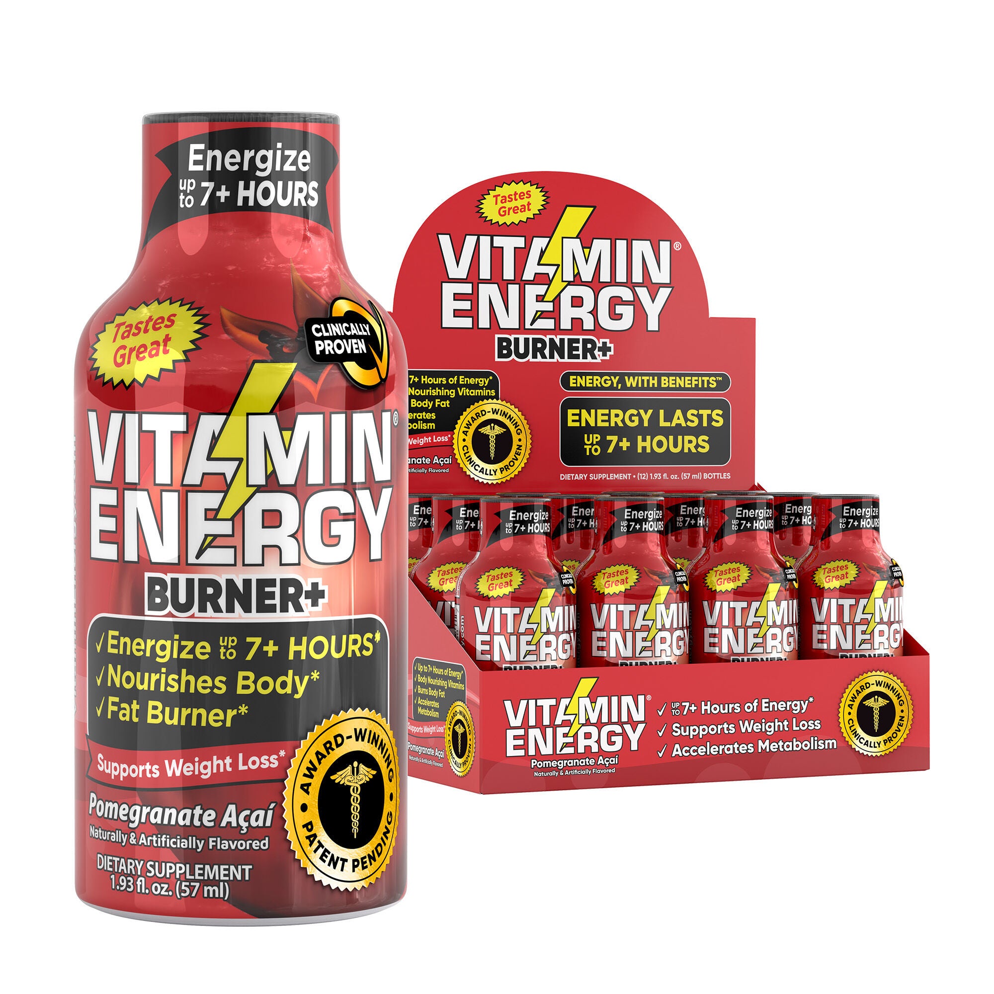 【アウレナ】炭酸HOT ホットフォーム 140ml 12本セット Vitamin Energy® - Burner+ - Pomegranate Acai - 12 Bottles | GNC